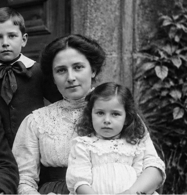 Illustrative black-and-white family portrait detail